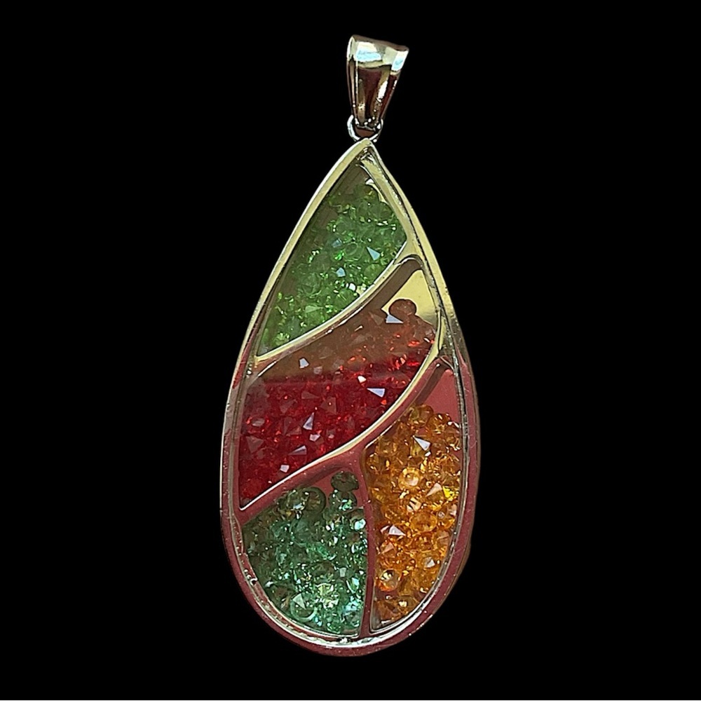 Silver Tone Crystal Bead Pendant Multi Color